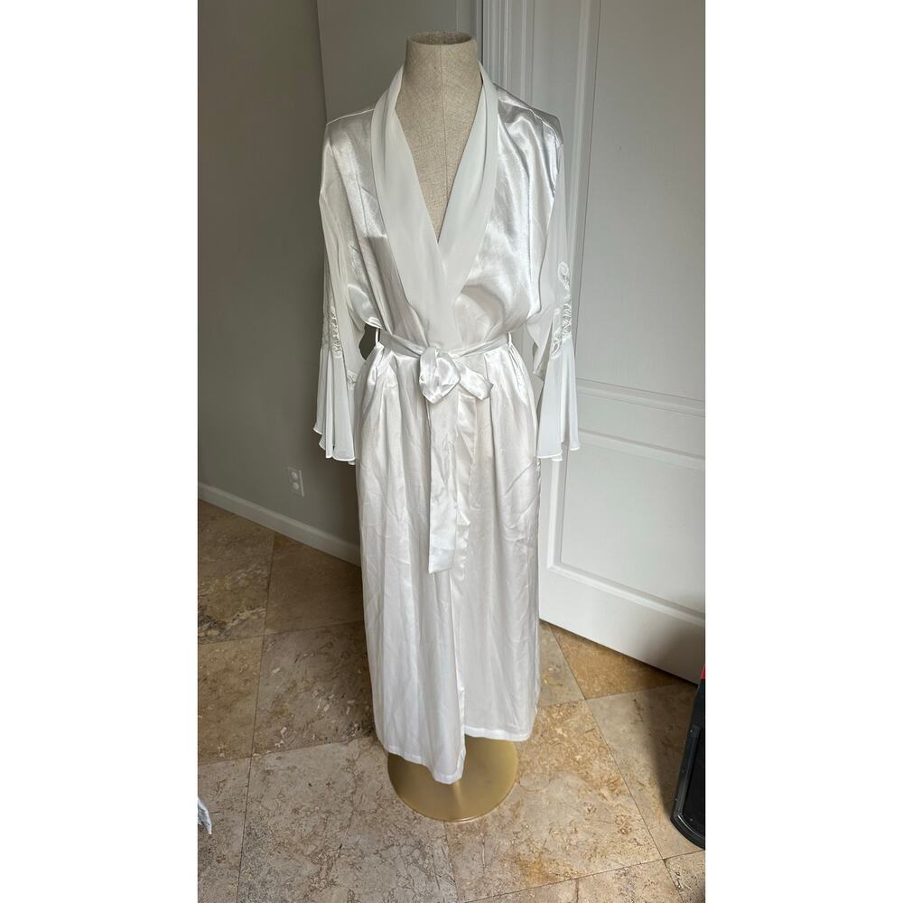Vintage Oscar de la Renta Pink Label White Satin Bridal Robe Sz L - Picture 2 of 10